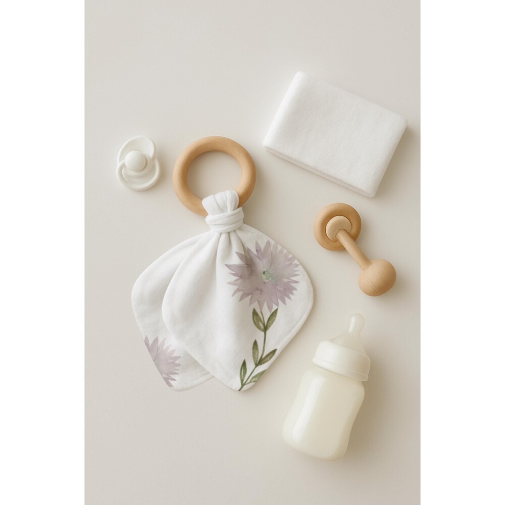 Organic & Natural Baby Teether With Wooden Ring | GOTS Certified Organic Cotton